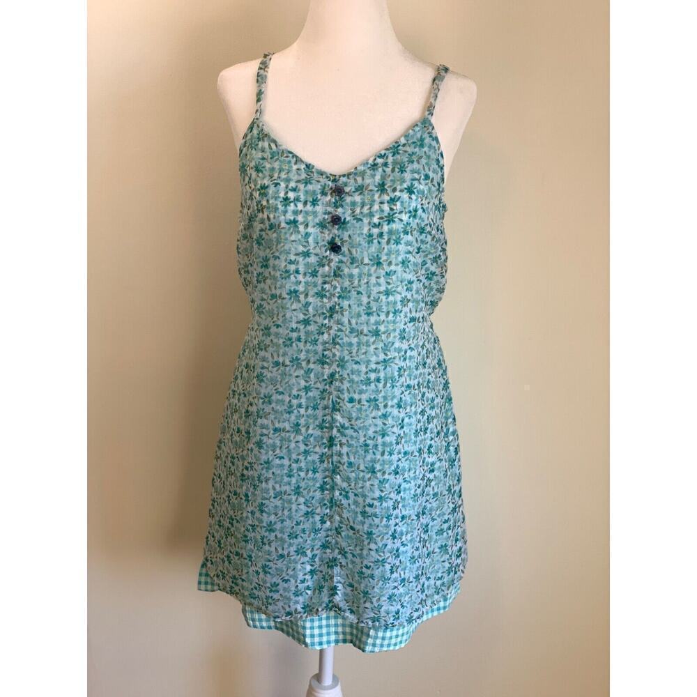 Vintage Y2K Floral Sun Tank Dress Junior’s 9 10 L Blue Fairy 90s Cottagecore